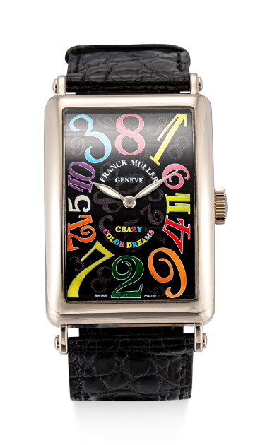 View full screen - View 1 of Lot 8150. FRANCK MULLER | LONG ISLAND CRAZY HOUR COLOUR DREAMS, REFERENCE 1200 CH | A WHITE GOLD WRISTWATCH WITH JUMPING HOUR HAND, CIRCA 2018 | Long Island Crazy Hour Colour Dreams 型號1200 CH 白金跳時腕錶,約2018年製.