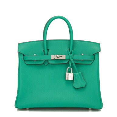 View full screen - View 1 of Lot 30. Hermès Vert Vertigo Swift Birkin 25cm Palladium Hardware.
