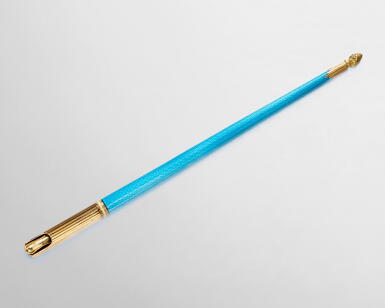 View full screen - View 1 of Lot 421. Emperor Nicholas II: A Fabergé Varicolor Gold-Mounted Guilloché Enamel Pen Holder, Workmaster Anna Ringe, St Petersburg, circa 1902.