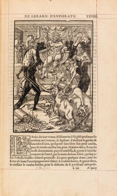 View full screen - View 1 of Lot 18. Le premier livre de l’histoire & ancienne cronique... Paris, Vincent Sertenas, 1549. In-folio. Maroquin rouge du XVIIIe siècle. Édition originale d'un des plus beaux livres illustrés de la Renaissance. .