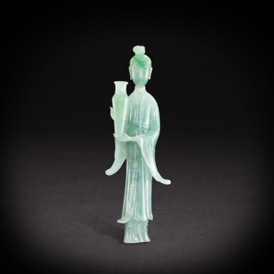 View full screen - View 1 of Lot 3570. A jadeite lady with a vase, 20th century | 二十世紀 翡翠持瓶仕女.