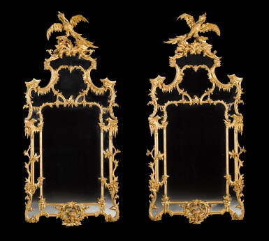 View full screen - View 1 of Lot 20. A pair of George III carved giltwood pier mirrors, circa 1760, in that manner of William & John Linnell.
