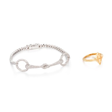View full screen - View 1 of Lot 1749. 'Filet d'Or' Diamond Bracelet; and Ring | 愛馬仕 | 'Filet d'Or' 鑽石手鏈; 及 戒指.