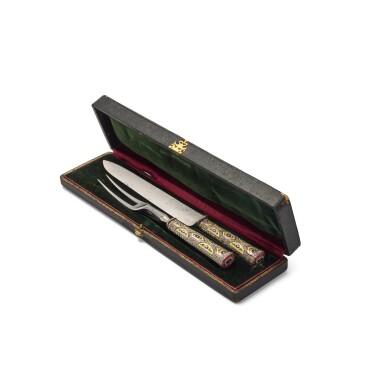 View full screen - View 1 of Lot 236. A Continental Enameled and Jewel-Set Gold-Mounted Carving Set, 18th/19th Century.