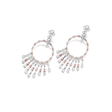 View full screen - View 1 of Lot 252. Pair of Diamond and Colored Diamond 'Gypsy' Pendant-Earclips.