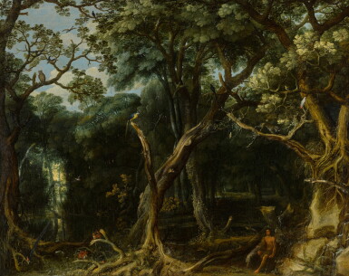 View full screen - View 1 of Lot 112. A wooded landscape with Saint John the Baptist.