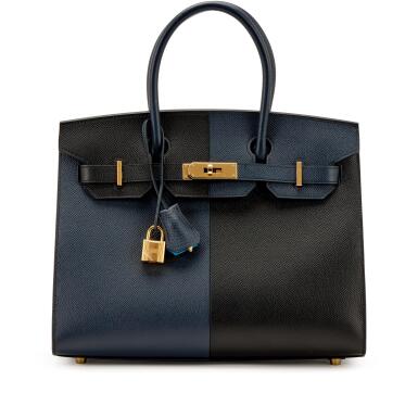 View full screen - View 1 of Lot 57. Black and Bleu Indigo Epsom Casaque Birkin 30 Sellier Gold Hardware, 2021.
