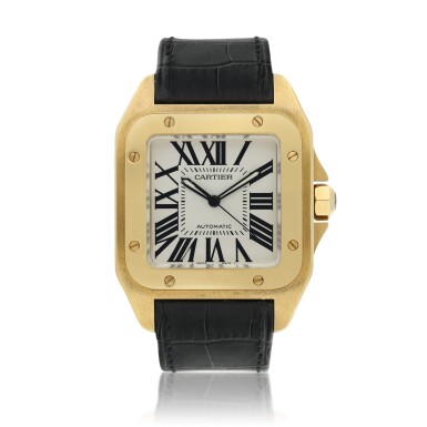 View full screen - View 1 of Lot 175. Reference 2657 Santos 100 A yellow gold automatic square shaped wristwatch, Circa 2010.