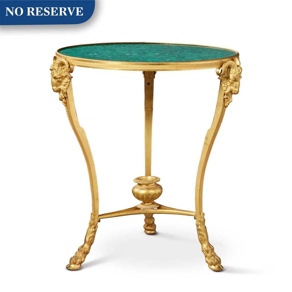 View full screen - View 1 of Lot 228. A Neoclassical Style Gilt Bronze and Malachite Gueridon, Late 19th/Early 20th Century.
