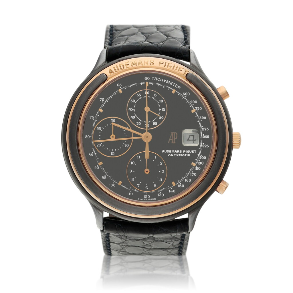 View full screen - View 1 of Lot 62. Reference 25644, A tantalum and yellow gold chronograph wristwatch with date, Circa 1990.