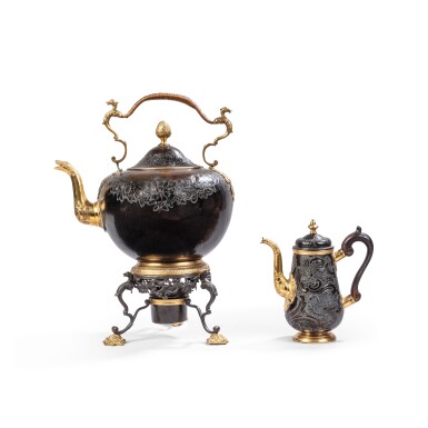 View full screen - View 1 of Lot 31. A Russian patinated and gilt copper kettle and coffee pot, probably Demidoff manufactory, circa 1760.