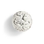 A carved biscuit 'dragon' box and cover, Late Qing dynasty / Republic period