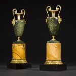 A pair of Directoire gilt-bronze mounted green marble vases, circa 1800