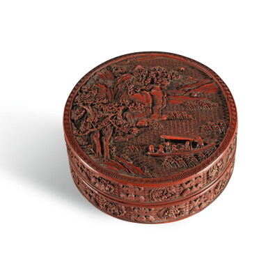 View full screen - View 1 of Lot 45. AN IMPERIAL CARVED CINNABAR LACQUER BOX AND COVER, QIANLONG MARK AND PERIOD | 清乾隆 剔紅赤壁寶盒 《赤壁寶盒》、《大清乾隆年製》款.