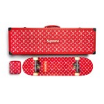 Louis Vuitton X Supreme | Red and White Monogram Coated Canvas Boîte Skateboard Trunk, With Deck And Trucks