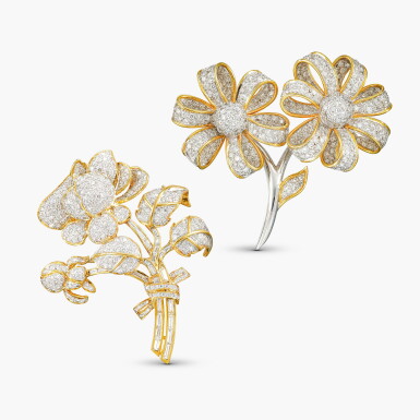 View full screen - View 1 of Lot 1295. Two Diamond Brooches | 鑽石 胸針 兩枚.