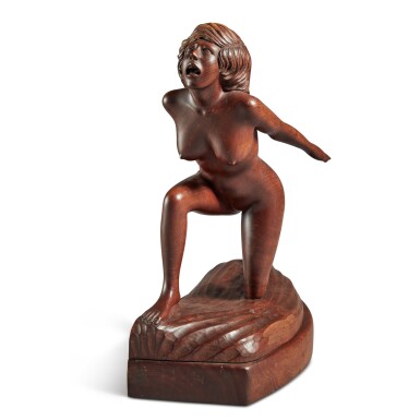 View full screen - View 1 of Lot 1706. Carved Wood Woman Riding a Wave, 20th Century.