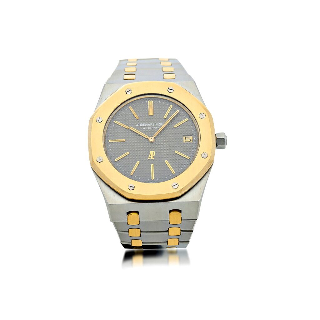 全螢幕檢視 - 查看11REFERENCE 5402 JUMBO ROYAL OAK A YELLOW GOLD AND STAINLESS STEEL AUTOMATIC WRISTWATCH WITH DATE AND BRACELET, CIRCA 1975 的1