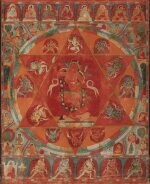 A thangka depicting a mandala of Vajravarahi with Taklung Kagyü Lineage, Tibet, late 12th / early 13th century | 西藏 十二世紀末 / 十三世紀初 金剛亥母曼荼羅及達隆噶舉傳承唐卡