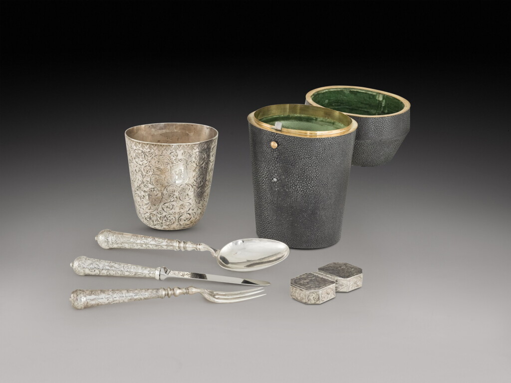 View full screen - View 1 of Lot 93. A late 17th century shagreen-cased silver travelling set, Thomas Tysoe, London, circa 1690.