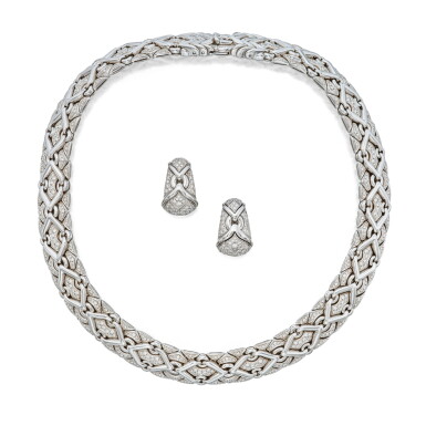 View full screen - View 1 of Lot 301. White Gold and Diamond 'Trika' Necklace and Pair of Earclips.