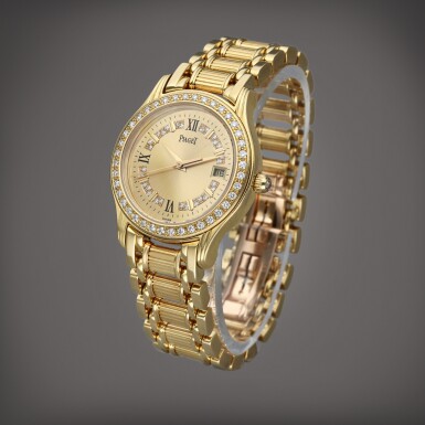 View full screen - View 1 of Lot 518. Reference 23005M 501 D Polo | A yellow gold and diamond-set wristwatch with date and bracelet, Circa 1990.