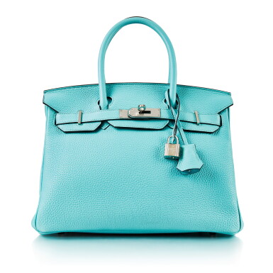 View full screen - View 1 of Lot 8328. Bleu Atoll Togo Birkin 30 Palladium Hardware, 2015 | 愛馬仕潟湖藍 Togo 小牛皮30公分柏金包,配鍍鈀金屬件,2015年.