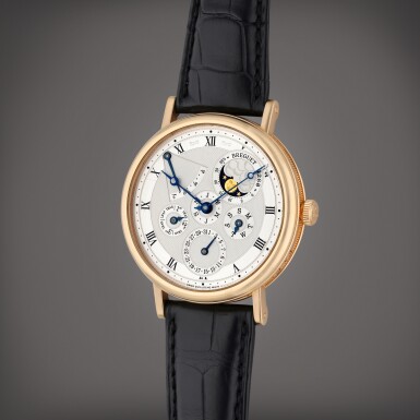 View full screen - View 1 of Lot 393. Reference 5327 Classique Perpetual Calendar | A pink gold automatic perpetual calendar wristwatch with moon phases and power reserve indication, Circa 2010.