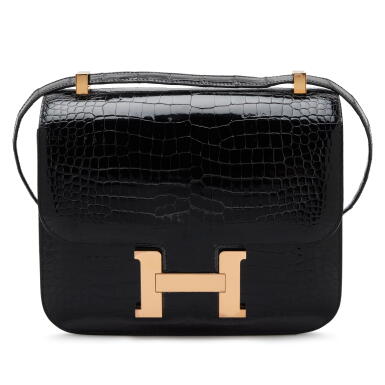 View full screen - View 1 of Lot 156. Black Shiny Porosus Crocodile Constance 24 Rose Gold Hardware, 2021.