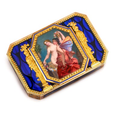 View full screen - View 1 of Lot 1123. A gold and enamel snuff box, Rémond, Lamy & Cie, Geneva, 1801-1804 .
