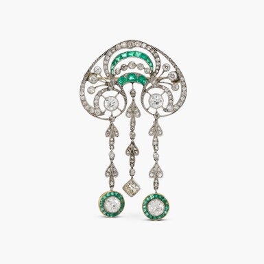 View full screen - View 1 of Lot 179. Emerald and Diamond Brooch.