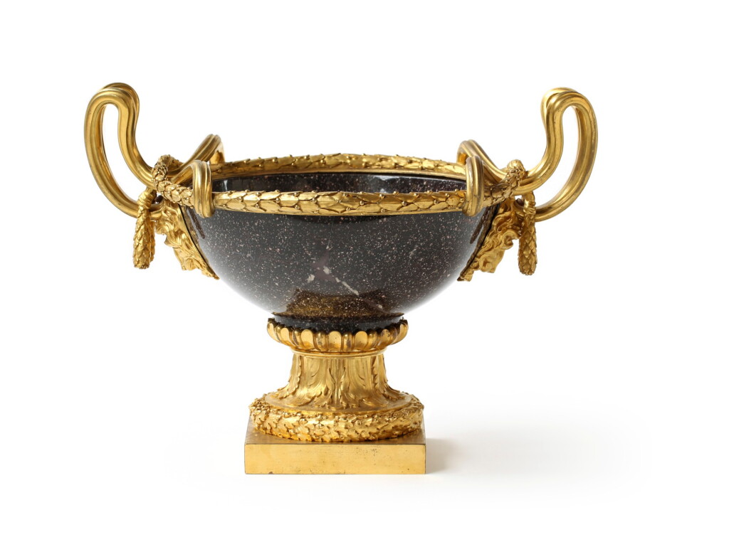 View full screen - View 1 of Lot 109. A GILT-BRONZE MOUNTED SWEDISH PORPHYRY TAZZA, FRANCE, LATE 18TH/EARLY 19TH CENTURY | COUPE MONTÉE EN PORPHYRE DE SUÈDE ET BRONZE DORÉ, FRANCE, FIN DU XVIIIE/DÉBUT DU XIXE SIÈCLE.