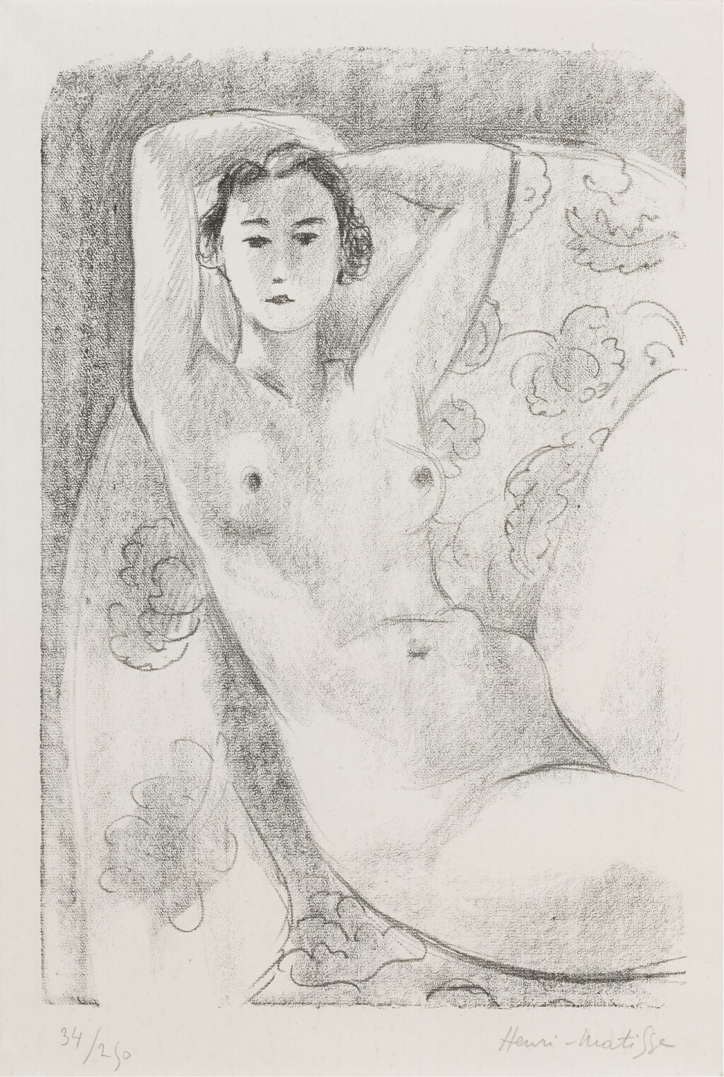 Voir en plein écran - Voir 1 du lot 170. HENRI MATISSE | NU ASSIS DANS UN FAUTEUIL AU DÉCOR FLEURI (DUTHUIT 445).