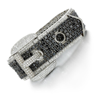 View full screen - View 1 of Lot 47. Black diamond and diamond bracelet.