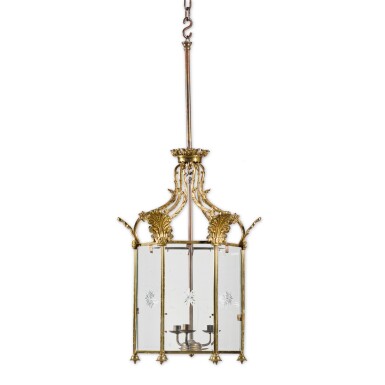 View full screen - View 1 of Lot 10. A Regency style gilt brass hexagonal lantern.