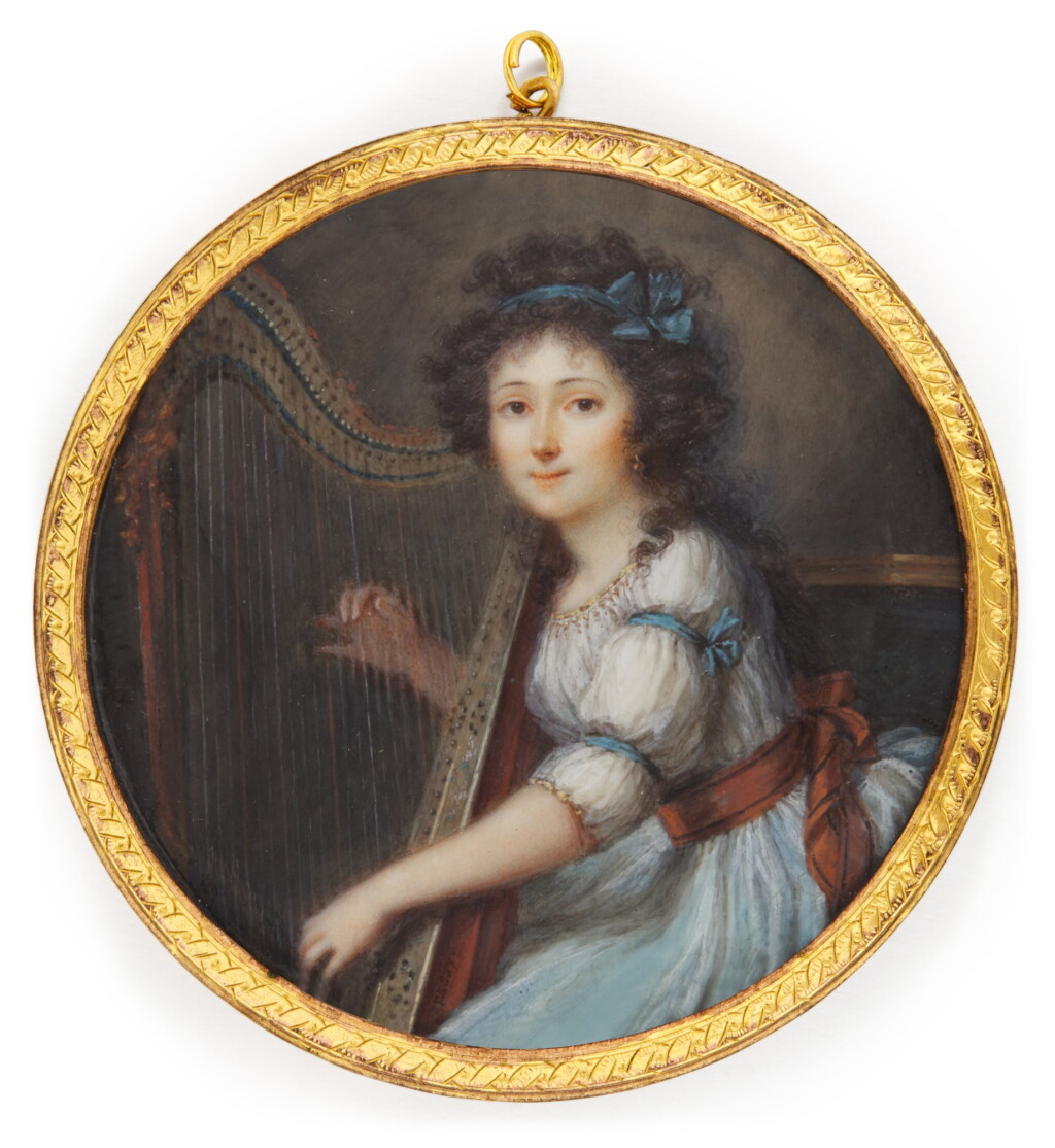 View full screen - View 1 of Lot 296. Portrait of a lady playing a harp, circa 1790.