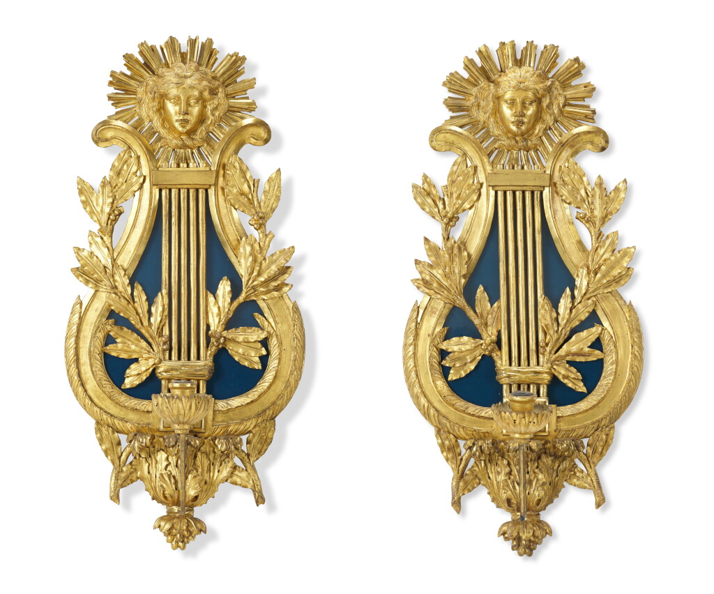 View full screen - View 1 of Lot 6. A pair of Italian carved giltwood one-light wall-appliques, Turin, circa 1790.