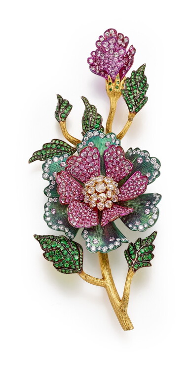 View full screen - View 1 of Lot 1224. GEM-SET AND DIAMOND BROOCH | 寶石 配 鑽石 別針 .