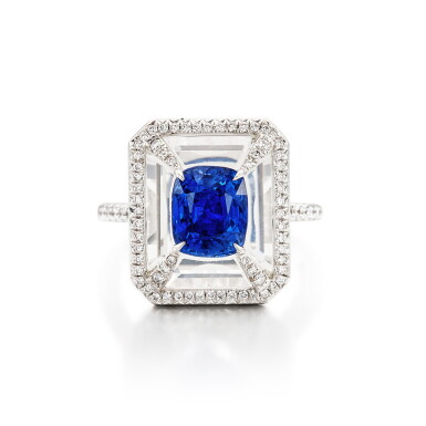 View full screen - View 1 of Lot 2898. Sapphire, Rock Crystal and Diamond Ring | 2.58克拉 天然「緬甸」未經加熱藍寶石 配 白水晶 及 鑽石 戒指.