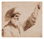 A Man Wearing a Turban in Profile to the Left, Raising His Left Hand, Bust-Length