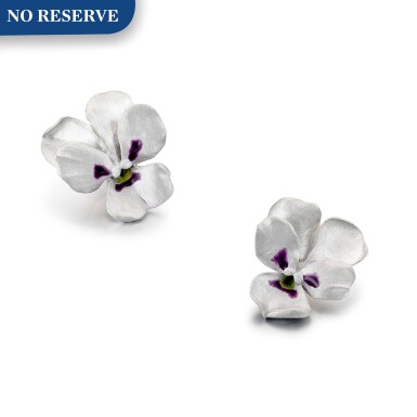 View full screen - View 1 of Lot 1426. JAR | 'PANSY' PAIR OF ALUMINUM EAR CLIPS | JAR | 'Pansy' 鋁耳環一對.