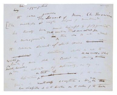 View full screen - View 1 of Lot 6. Darwin, Charles | A rare leaf from The Descent of Man, Darwin’s epoch-making treatise.