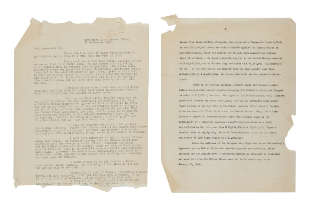 View full screen - View 1 of Lot 1011. Evans Carlson, Two letters documenting his encounter in China, 1940 | 埃文斯•卡尔逊 中国见闻家书两封 1940年.
