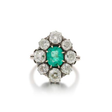 View full screen - View 1 of Lot 7. Diamond and emerald ring (Anello in smeraldo e diamanti).