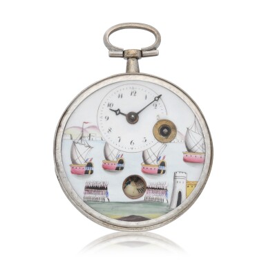 View full screen - View 1 of Lot 95. A verge watch with polychrome enamel painted dial and simple automaton Circa 1815.