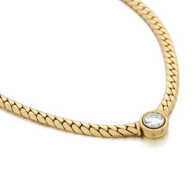 View full screen - View 1 of Lot 60. Diamond and gold necklace.