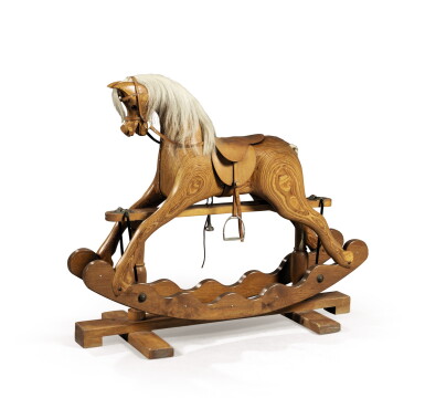 View full screen - View 1 of Lot 434. A pine wood rocking horse, early 20th century.