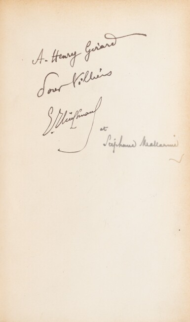 View full screen - View 1 of Lot 214. VILLIERS DE L'ISLE-ADAM. Axël. 1890. E.O. Ex-dono autographe de la main de Huysmans contresigné par Mallarmé.