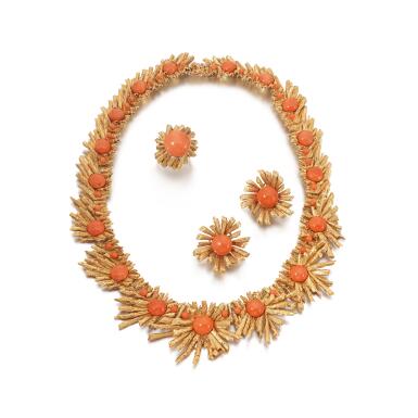 View full screen - View 1 of Lot 1142. Gold and coral parure, circa 1970.