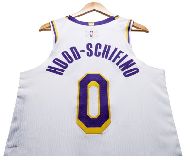 View full screen - View 1 of Lot 7. Jalen Hood-Schifino Christmas Day Los Angeles Lakers 2023-2024 Game Worn Association Edition Jersey.